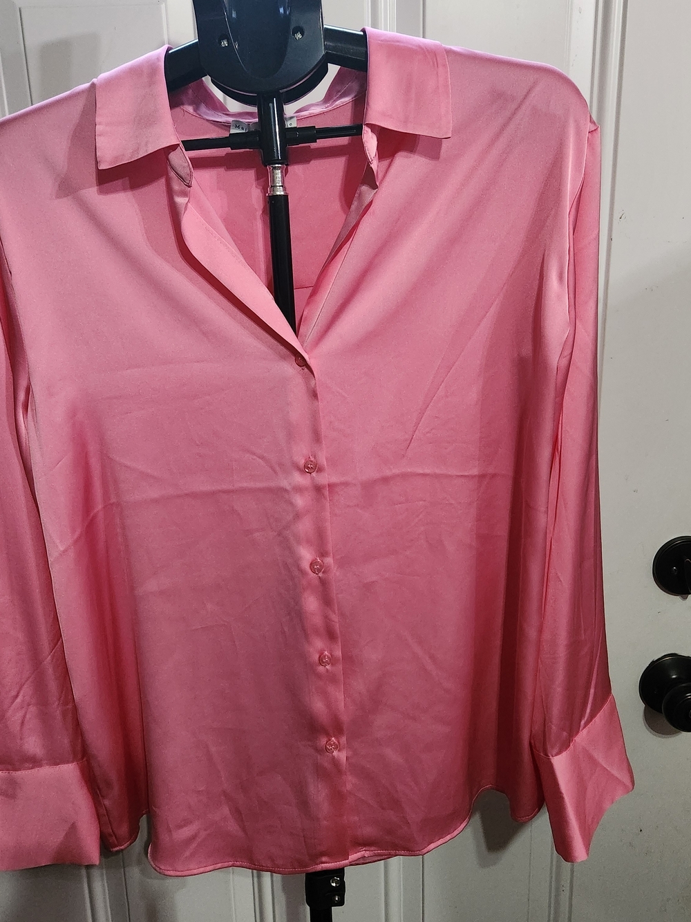 Women's Pink Satin Button-Down Shirt — Elegant Everyday Top